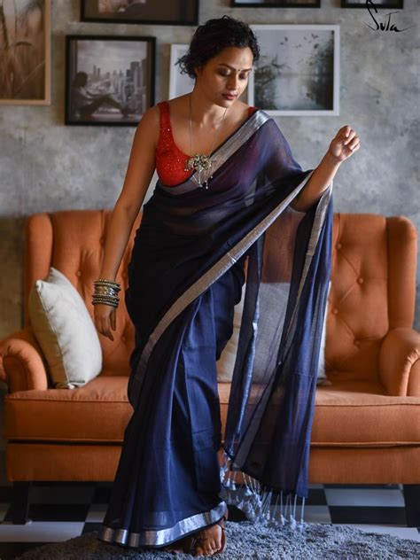 Silver Zari Cotton Navy Blue Saree|Mystique Maleficent|Suta