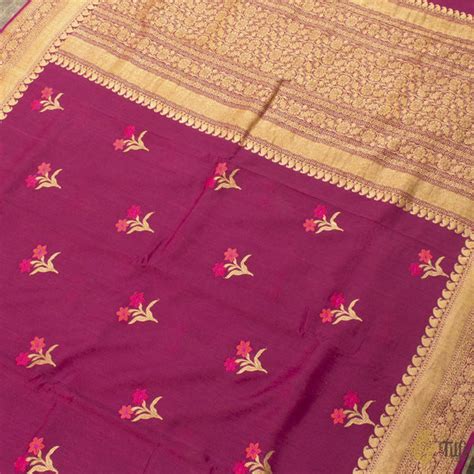 Magenta Pure Monga Silk Banarasi Handloom Saree - Tilfi