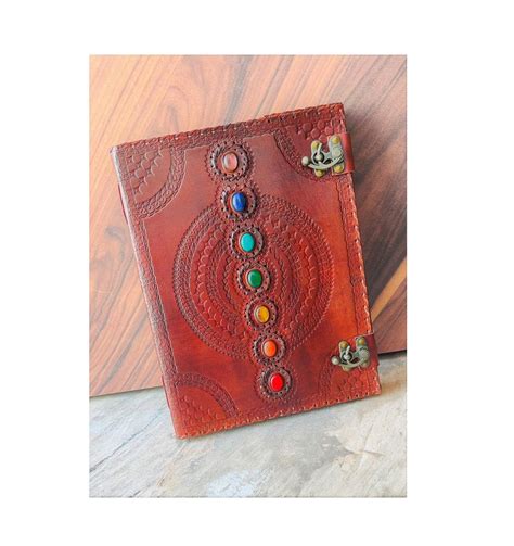 Buy Handmade Leather Journal, Seven Chakra Stones, Brass Locks ...