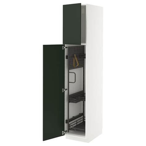 METOD high cabinet with cleaning interior, white/Havstorp deep green ...