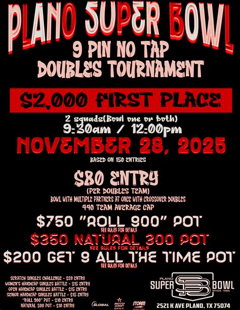 9 Pin No Tap Doubles: 2 Squads - 40 lanes | Plano Super Bowl | Plano, TX