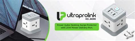 Power Qube Desktop Surge Protector with QC3.0 & 20W Power Delivery Por ...