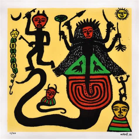 "Goddess In Town": Yellow Reverse Serigraph Painting by Madhvi Parekh ...