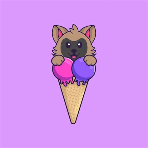 Gato fofo com sorvete doce Conceito de desenho animado animal isolado ...