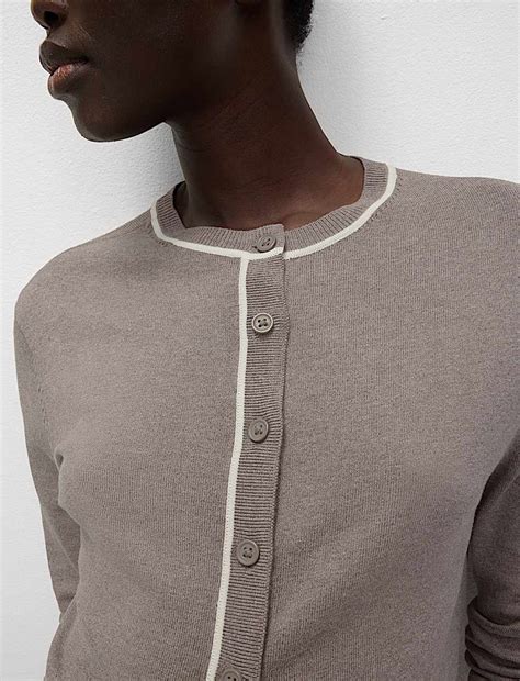 Buy Crew Neck Tipped Detail Button Front Cardigan at Marks & Spencer
