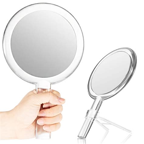 Double-Sided Handheld Mirror with Stand 1X/10X Magnifying Mirror with ...