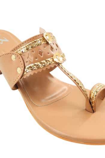 Buy Brown Braided Cutwork Kolhapuri Heels by The Madras Trunk Online at ...