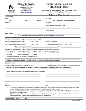 SCU Official Transcript Request Form 2014 - Fill and Sign Printable ...