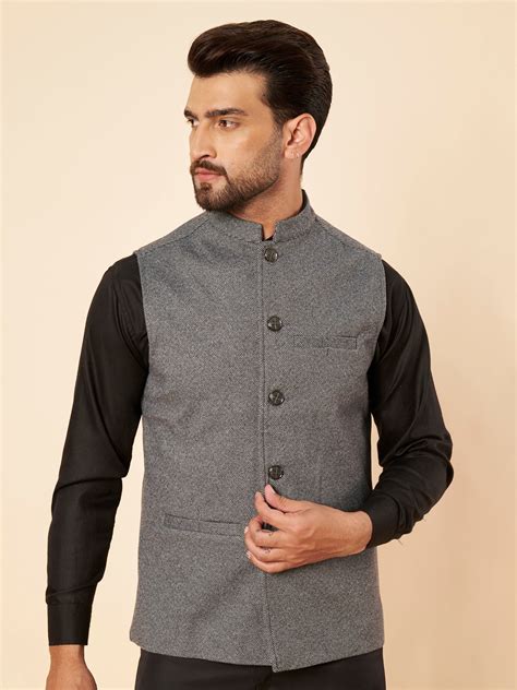 Zamour Men’s Tweed Nehru Jacket | Classic Ethnic & Formal Waistcoat ...