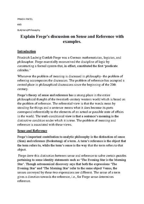 Frege's Sense and Reference: A Philosophical Analysis (PHIL 665) - Studocu