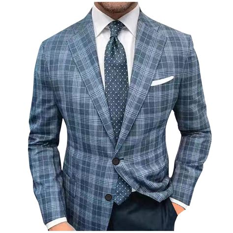 Clearance qolati Mens Formal Suit Jacket Blazer Plaid 2 Button Closure ...