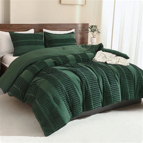 Andency Full Size Boho Comforter Set Dark Emerald Green, 3 Pieces Pom ...
