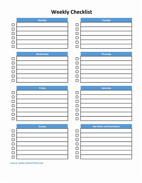 Free Printable Weekly Checklist 的图像结果