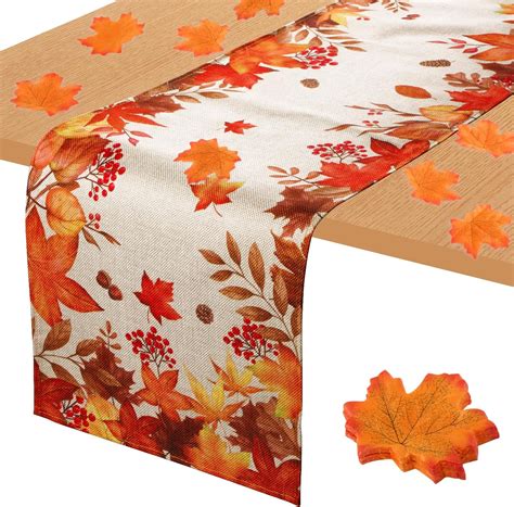 Amazon.com: Fall Table Runner 71x12inch Fall Leaves Seasonal Linen ...