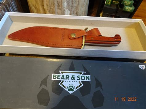 BEAR & SONS CUTLERY 12" GOLD RUSH BOWIE KNIFE 12C27 SANDVIK BLADE WOOD ...