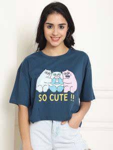 DreamBe Printed, Typography Women Round Neck Dark Blue T-Shirt - Buy ...