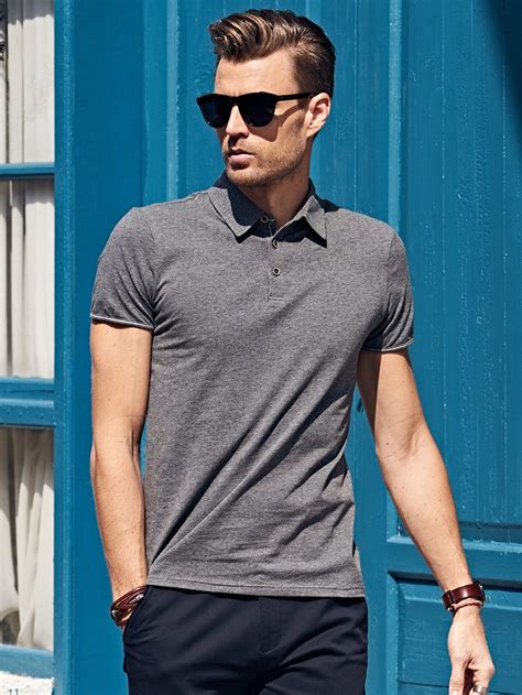 Men Button Detail Polo Shirt | Polo shirt outfits, Polo shirt outfit ...