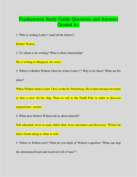SOLUTION: Frankenstein study guide questions and answers graded a ...