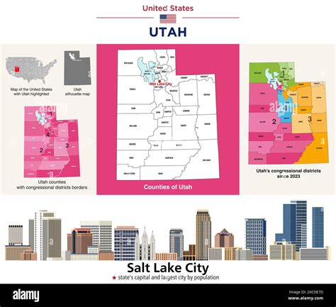 Utah counties map and at-large congressional district map. Salt Lake ...
