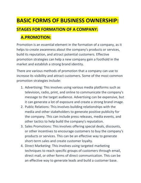 Stages For the Formation Of A Company - BASIC FORMS OF BUSINESS ...