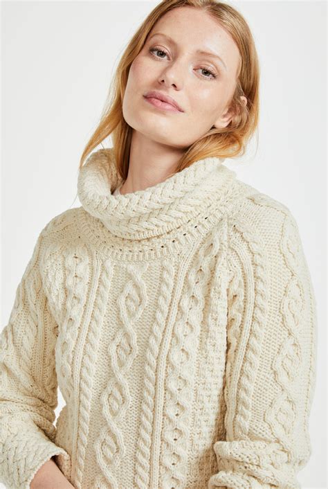 Belcare Ladies Aran Wool Roll Neck Sweater | Cream