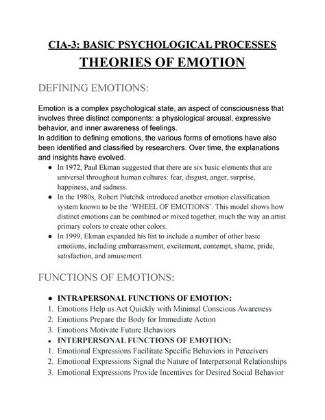 Theories OF Emotion - BASIC PSYCHOLOGICAL PROCESSES - CIA-3: BASIC ...