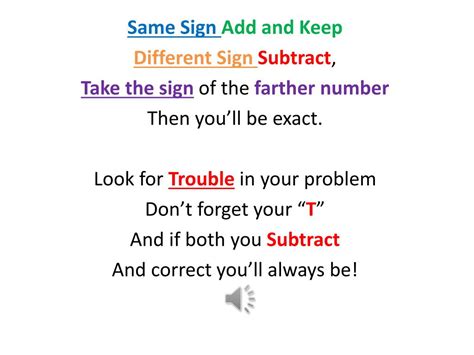 Image result for Same Signs Add Different Signs Subtract Song