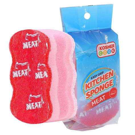 Meat Red Dishwashing Sponges – Easy Grip Wavy Absorbent Cleaning Scrub ...
