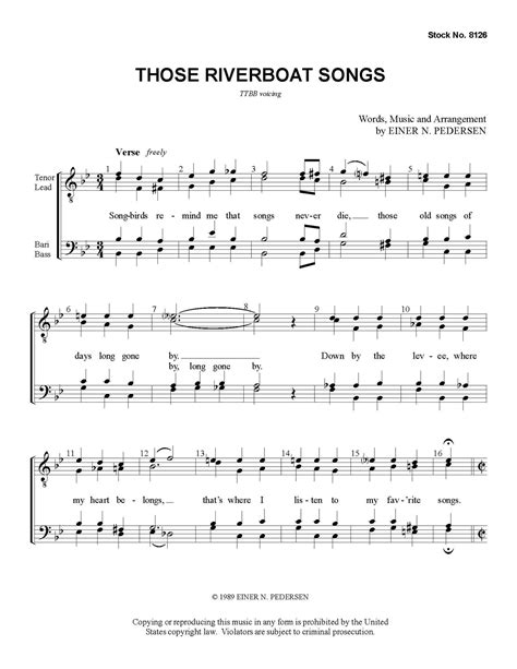 Those Riverboat Songs (TTBB) (arr. Pederson) - Download - Barbershop ...