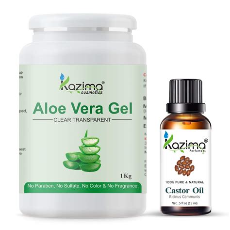 KAZIMA Combo of Aloe Vera Gel 1Kg & Castor Carrier Oil 15ml - 100% Pure ...