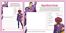 1st-2nd Class Superhero Poem Writing Template - Twinkl