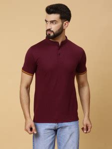 AAITHAN Solid Men High Neck Maroon T-Shirt - Buy AAITHAN Solid Men High ...
