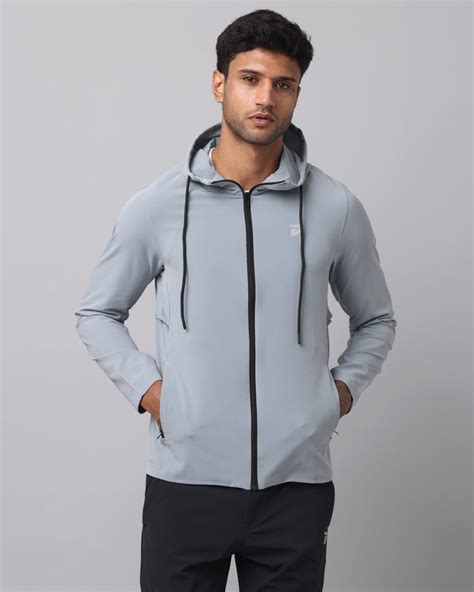 KA53 Water Resistant Wind Cheater Jacket with Hoodie | Light Grey ...