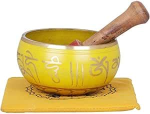 Exotic India Tibetan Buddhist Singing Bowl in Yellow Hue - Brass Statue ...
