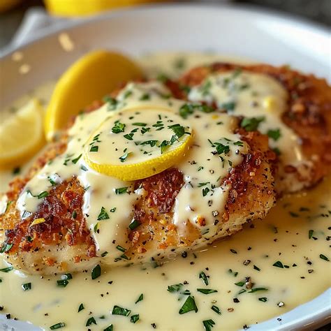 Zesty Lemon Pecorino Crusted Chicken with Creamy Sauce