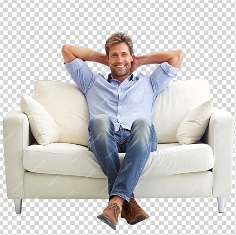 Premium PSD | Portrait man sitting on sofa in relaxing isolated on ...