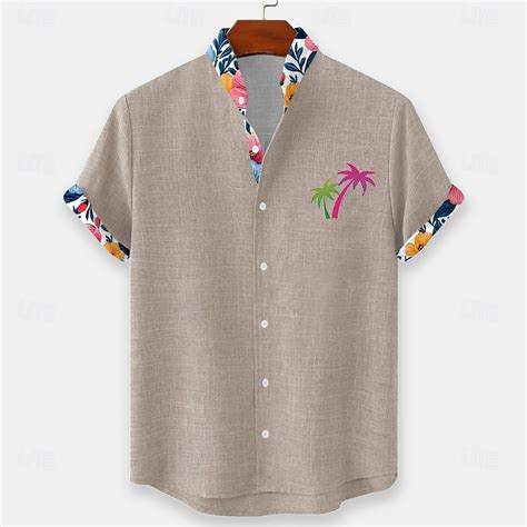 Men's Coconut Tree Tropical Plants Flowers Summer Hawaiian Shirt Button ...