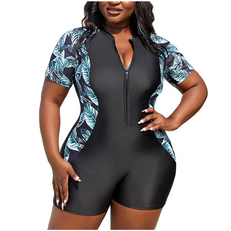 WREESH Womens Plus Size One Piece Swimsuit Short Sleeve Surfing ...