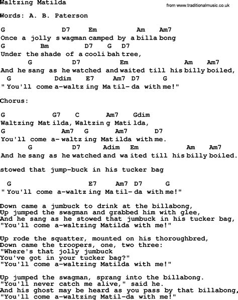 Top 1000 Folk and Old Time Songs Collection: Waltzing Matilda - Lyrics ...
