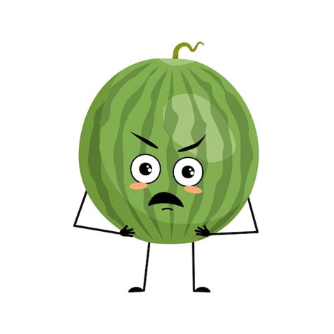 Grün gestreifte runde Wassermelonenfigur mit wütenden Emotionen ...