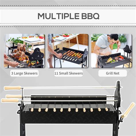 Buy Outsunny Portable Charcoal BBQ Grills Steel Rotisserie Outdoor ...