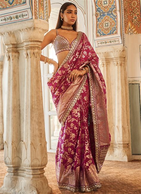 Purple Embroidered Brocade Saree – Lashkaraa India