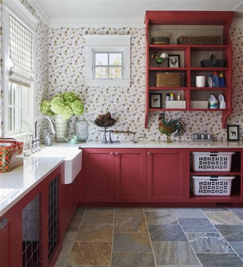 Image result for Primitive Red Color Kitchen Cabinets