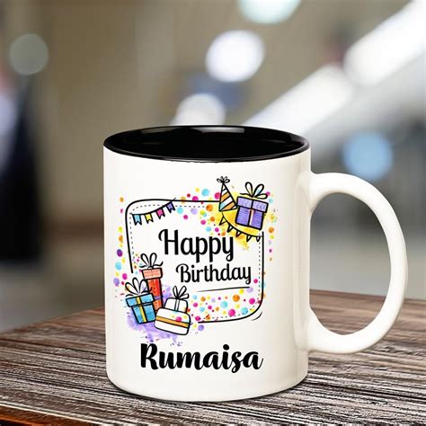 Buy Huppme Happy Birthday Rumaisa Inner Black Coffee Name Mug Online at ...