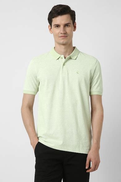 Peter England Jeans Polo T-Shirts, Men Green Print Polo Neck T-shirt ...