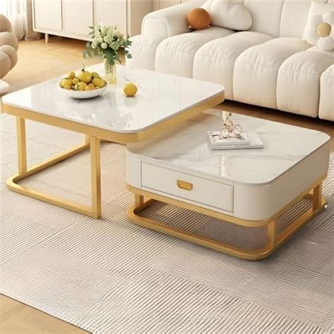AALIYA MART Marble Laminated Square Coffee Table Set of 2, Modern ...