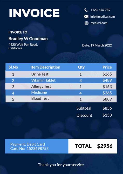Blue Medical Test Invoices | Design Templates
