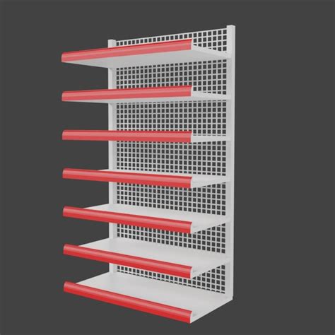 Modern Retail Store Display Shelf Unit with Red Accents | Премиум PSD