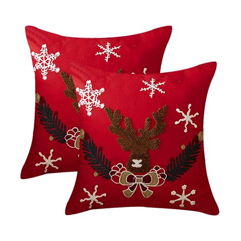 Buy SOFTNOW 2 Pcs Christmas Throw Pillow Covers Square Canvas Cotton ...