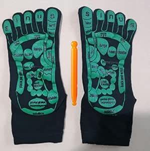 WellieSTR 1Pair (Black) Acupressure Reflexology Socks for Women and Men ...